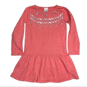 🆕 Gymboree Peach Soft Knit Sweater Dress Tunic Top Long Sleeve Gem Decoration